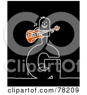 Royalty Free RF Clipart Illustration Of A Stick People Guitarist Standing On Top Of The Letter G Over Black