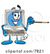 Desktop Computer Mascot Cartoon Character Holding A Pointer Stick by Toons4Biz