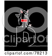 Royalty Free RF Clipart Illustration Of A Stick People Devil Standing On Top Of The Letter D Over Black
