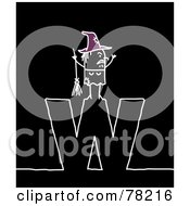 Royalty Free RF Clipart Illustration Of A Stick People Witch Standing On Top Of The Letter W Over Black by NL shop