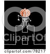 Royalty Free RF Clipart Illustration Of A Stick People Halloween Jack Standing On Top Of The Letter H Over Black