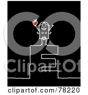 Royalty Free RF Clipart Illustration Of A Stick People EVe Standing On Top Of The Letter E Over Black by NL shop