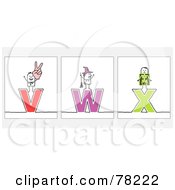 Royalty Free RF Clipart Illustration Of A Digital Collage Of Stick People Character Letters V Through X by NL shop