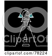 Poster, Art Print Of Stick People Angel Standing On Top Of The Letter A Over Black