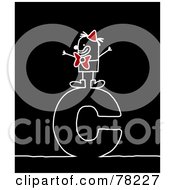 Poster, Art Print Of Stick People Clown Standing On Top Of The Letter C Over Black