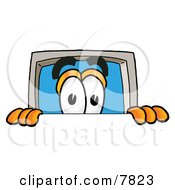 Desktop Computer Mascot Cartoon Character Peeking Over A Surface by Mascot Junction