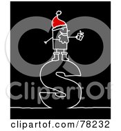 Stick People Santa Standing On Top Of The Letter S Over Black by NL shop
