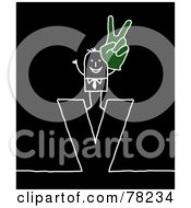 Royalty Free RF Clipart Illustration Of A Stick People Victorious Man Standing On Top Of The Letter V Over Black