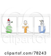 Digital Collage Of Stick People Character Letters S Through U