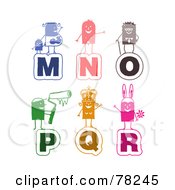 Digital Collage Of Colorful Stick People Alphabet Letters M Through R