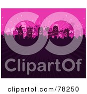 Royalty Free RF Clipart Illustration Of A Stick People Party Concert Crowd With Rays Of Light On Pink by NL shop