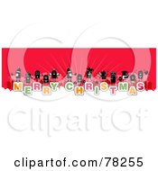 Poster, Art Print Of Stick People Crowd On The Words Merry Christmas Over White And Red