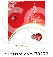 Poster, Art Print Of Merry Christmas Greeting With Baubles Snowflakes And A Tree