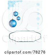 Poster, Art Print Of Blue Background With A Text Box And Blue Snowflakes And Christmas Ornaments
