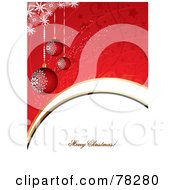 Poster, Art Print Of Red Christmas Background With Snowflakes Baubles And A Merry Christmas Greeting