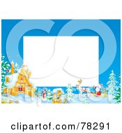 Poster, Art Print Of White Text Box Bordered With Santa By A Winter Home