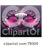 Poster, Art Print Of Party Background Of Guitars Keyboards Speakers Banners And A Winged Pink Disco Ball