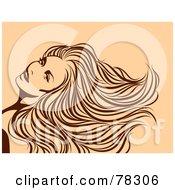 Poster, Art Print Of Gorgeous Brown Sketched Woman With A Long Mane On Beige