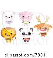 Poster, Art Print Of Digital Collage Of Cute Animals With Big Heads Polar Bear Pig Lion Panda And Rudolph