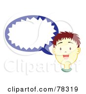 Royalty Free RF Clipart Illustration Of A Brunette Boy With A Blue Speech Balloon by Cherie Reve