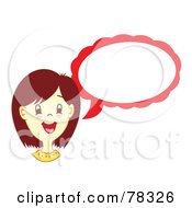 Royalty Free RF Clipart Illustration Of A Brunette Girl With A Red Speech Balloon by Cherie Reve