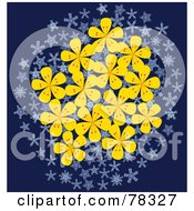 Poster, Art Print Of Cluster Of Yellow Flowers And Snowflakes Over Blue