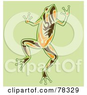 Poster, Art Print Of Brown Green And Orange Leaping Frog Design