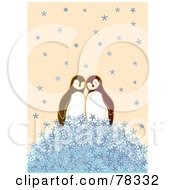 Poster, Art Print Of Cute Penguin Couple On A Pile Of Snowflakes