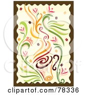 Poster, Art Print Of Coffee And Floral Design With Beans And A Brown Border