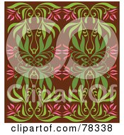 Royalty Free RF Clipart Illustration Of A Vintage Pink And Green Floral Pattern On Brown