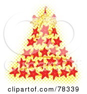 Poster, Art Print Of Yellow Halftone Dot And Red Starfish Christmas Tree