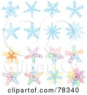 Poster, Art Print Of Digital Collage Of Blue And Colorful Snowflake Designs