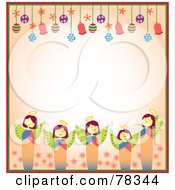 Poster, Art Print Of Border Of Christmas Angels And Christmas Bulbs With Copyspace