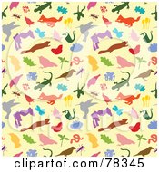 Royalty Free RF Clipart Illustration Of A Seamless Background Of Colorful Animal And Nature Silhouettes On Yellow