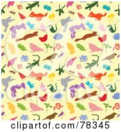 Poster, Art Print Of Seamless Background Of Colorful Animal And Nature Silhouettes On Yellow