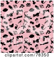 Poster, Art Print Of Repeat Pattern Background Of Silhouetted Nature Items And Animals On Pink