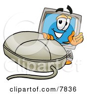 Desktop Computer Mascot Cartoon Character With A Computer Mouse by Mascot Junction