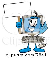 Poster, Art Print Of Desktop Computer Mascot Cartoon Character Holding A Blank Sign