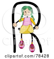 Poster, Art Print Of Stick Kid Alphabet Letter R With A Girl