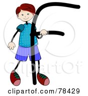 Poster, Art Print Of Stick Kid Alphabet Letter F With A Boy