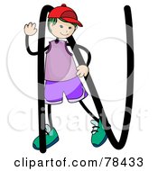 Poster, Art Print Of Stick Kid Alphabet Letter N With A Boy
