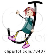 Poster, Art Print Of Stick Kid Alphabet Letter J With A Girl