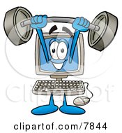 Poster, Art Print Of Desktop Computer Mascot Cartoon Character Holding A Heavy Barbell Above His Head