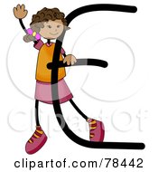 Poster, Art Print Of Stick Kid Alphabet Letter E With A Girl