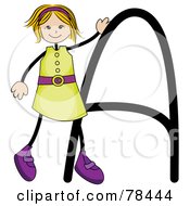 Poster, Art Print Of Stick Kid Alphabet Letter A With A Girl