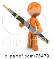Poster, Art Print Of 3d Orange Design Mascot Man Holding A Business Pen