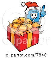 Poster, Art Print Of Desktop Computer Mascot Cartoon Character Standing By A Christmas Present