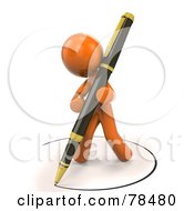 Poster, Art Print Of 3d Orange Design Mascot Man Drawing An Ink Circle With A Pen