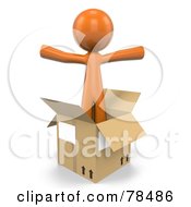 Royalty Free RF Clipart Illustration Of A 3d Orange Design Mascot Man Standing In An Empty Moving Box by Leo Blanchette
