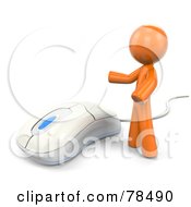 3d Orange Design Mascot Man Standing By A Modern White Computer Mouse
